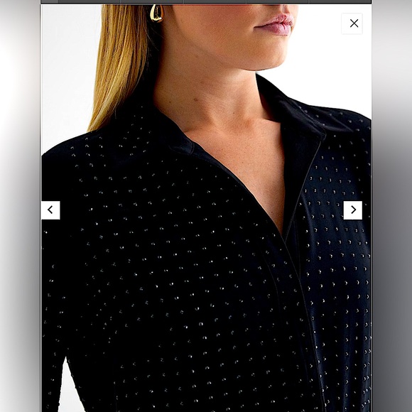 EXPRESS Black on Black Rhinestone Studded Collared Portofino Shirt Small - Picture 2 of 13